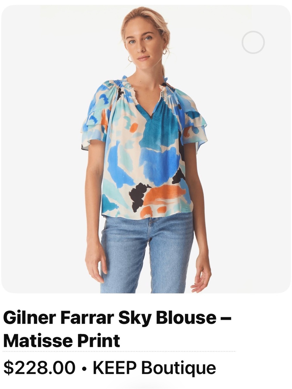Gilner Farrar Blue Multi-Print Ruffle Sleeve chiffon Blouse